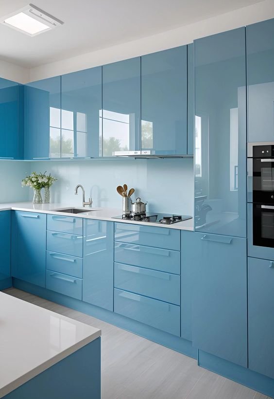 Blue Color Kitchen Cabinets