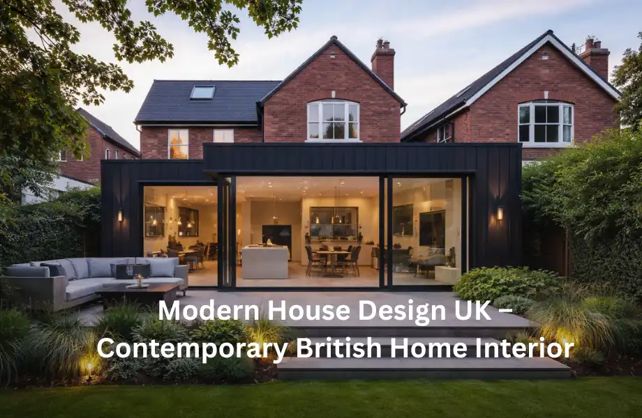 modern house design UK with open plan living area and large glass windows